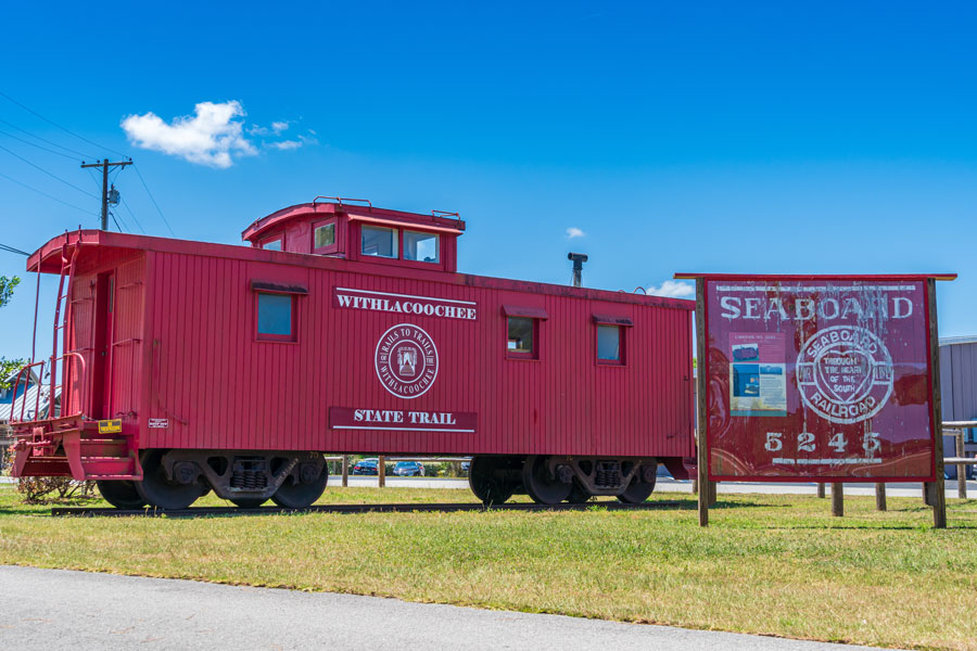 Caboose at the Apopka Avenue trailhead of the Withlacoochee State Trail in Inverness