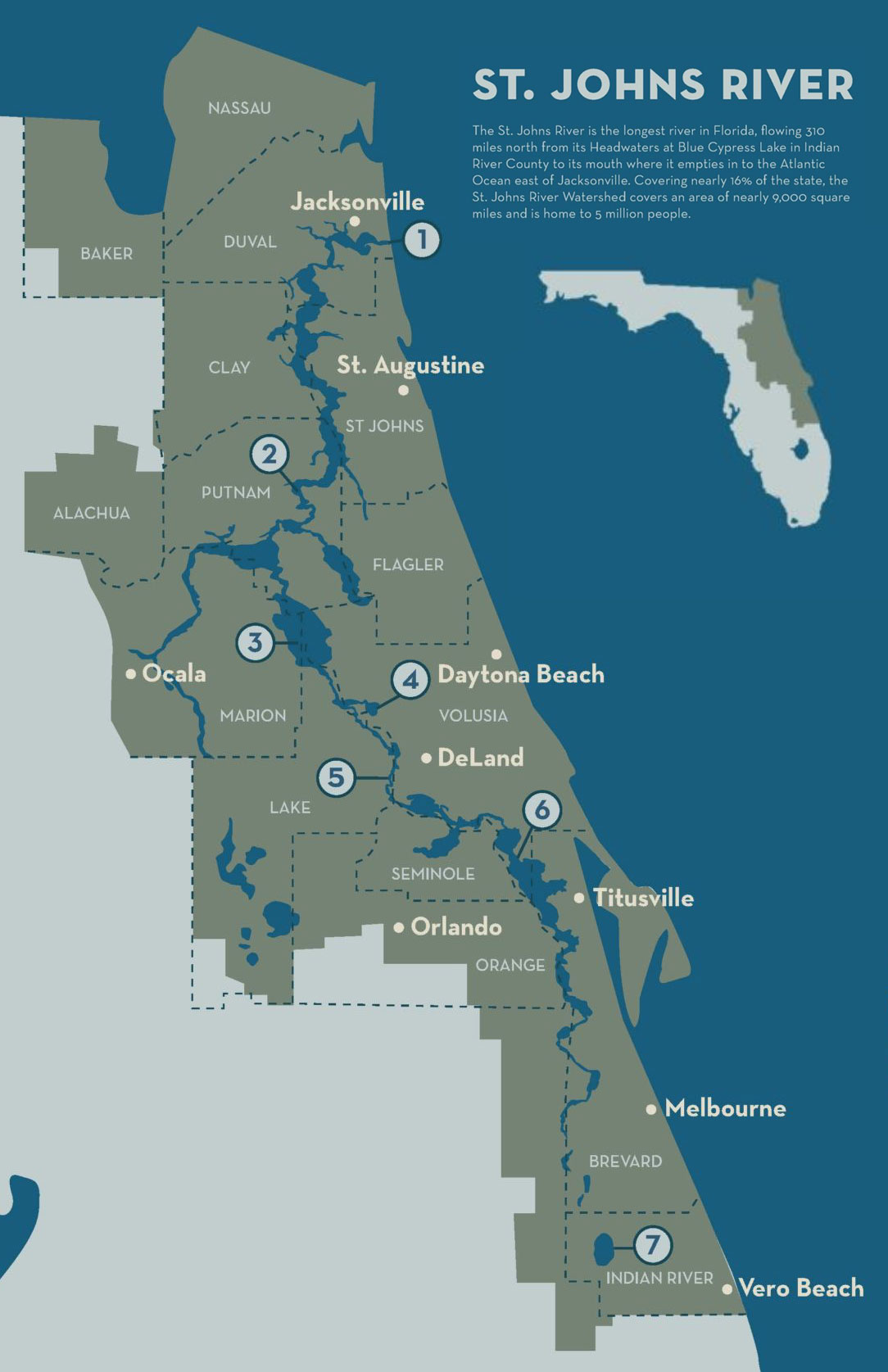 The St Johns River Florida Vacations - River Overview Map