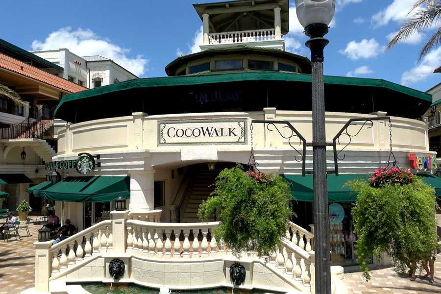 CocoWalk shopping center in Coconut Grove, Miami, a well-known open-air retail and dining destination within the neighborhood’s village-style commercial district. Photographed April 10, 2016.