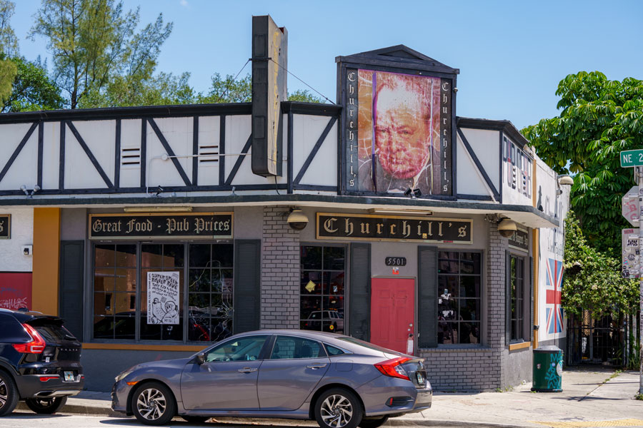 Churchill’s Pub in Little Haiti, Miami, a long-standing neighborhood venue known for live music and its role in the local arts and cultural scene. Photographed April 18, 2023.