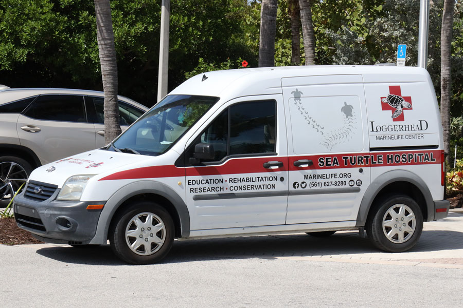 A Loggerhead Marinelife Center vehicle in Juno Beach, Florida, used for sea turtle rescue and rehabilitation efforts as part of the center’s conservation and education programs.