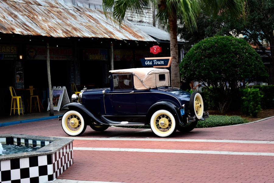 Classic car on display at Old Town in Kissimmee, Florida, a popular entertainment district known for regular car shows, shops, and family-friendly attractions in the Central Florida tourism area. Photo taken August 23, 2025, licensed.