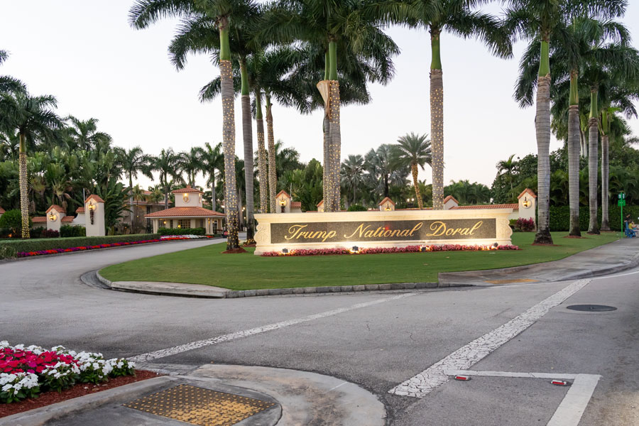 Entrance to Trump National Doral Golf Club in Doral, Florida, a well-known golf resort that reflects the city’s long-standing association with golf and resort-style development. Photographed January 1, 2022.