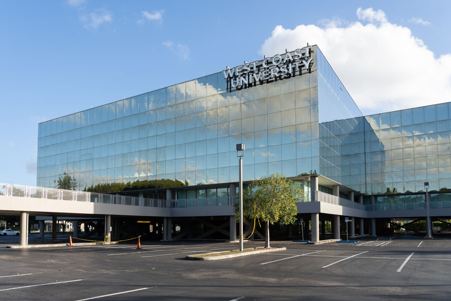 West Coast University Miami campus in Doral, Florida, a private institution focused on healthcare education located within the city’s growing business and academic corridor. Photographed January 1, 2022.