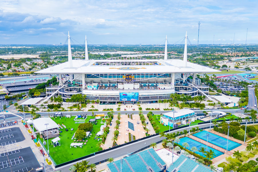 Hard Rock Stadium in Miami Gardens is one of South Florida's premier sports and entertainment venues, hosting Miami Dolphins football, the Miami Open tennis tournament, international soccer matches, major concerts, and other large-scale events throughout the year.