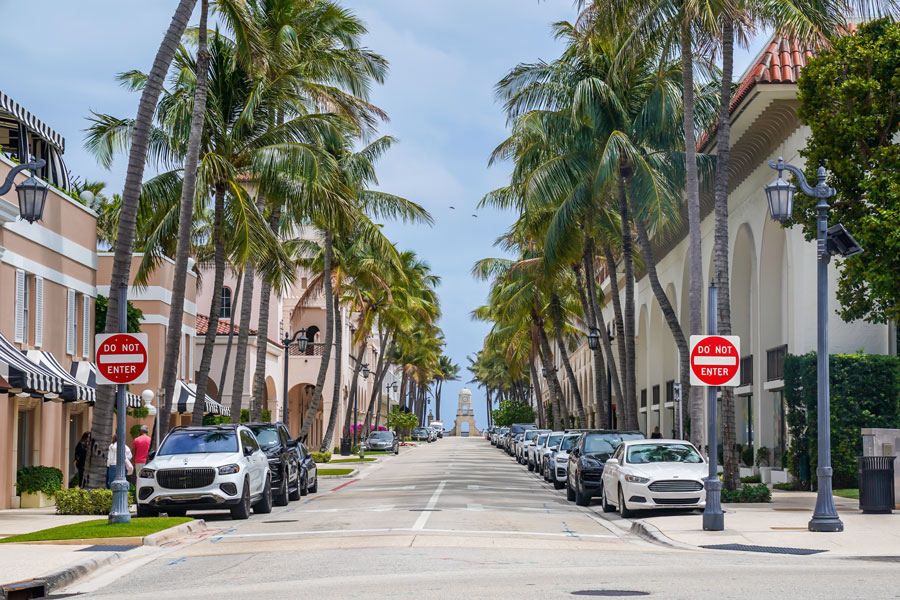 Worth Avenue in Palm Beach is one of South Florida's premier shopping destinations, known for its palm-lined streets, upscale boutiques, fine dining, art galleries, and Mediterranean-inspired architecture. The district attracts visitors from around the world seeking luxury shopping and one of Florida's most iconic retail experiences.