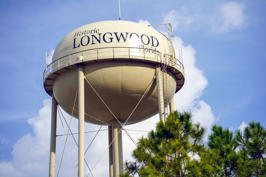 The Historic Longwood water tower is one of the city's most recognizable landmarks, standing as a symbol of the community's long history in Seminole County. Prominently marked with the city's name, the tower welcomes motorists traveling through the area and serves as a familiar point of reference for residents. Today, it reflects Longwood's blend of historic charm and modern suburban growth just north of Orlando.