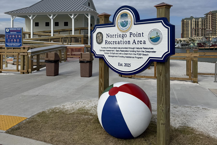 Norriego Point Recreation Area in Destin provides public access to a narrow peninsula overlooking Destin Harbor, East Pass and the surrounding waterways. Recent improvements have added new public facilities to an area popular for swimming, boating, fishing and watching vessels travel between the harbor and the Gulf. Photo credit: GLBG; licensed.